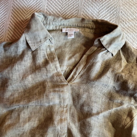J. Jill Love Linen Tunic Top Womens Small Petite Brown 100% Linen V-Neck Blouse - Picture 3 of 8